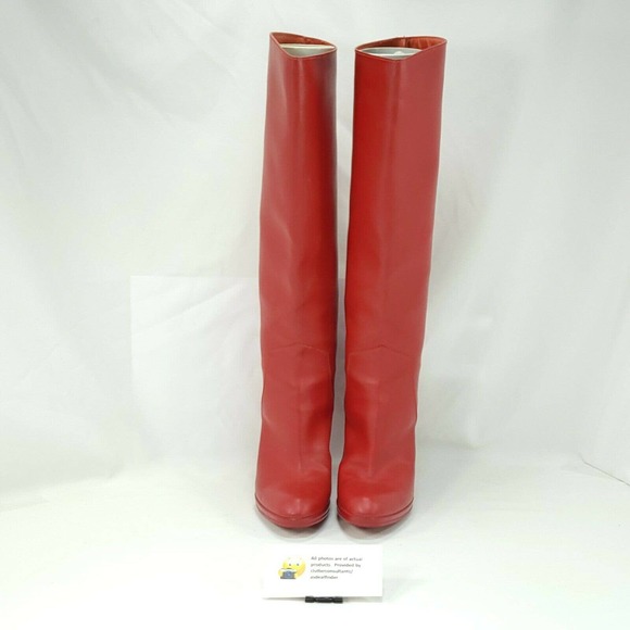 Sergio Rossi Tall Leather Heeled Boots Womens Size 5 35 Red - Picture 3 of 10
